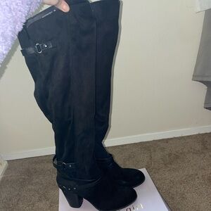 Madden Girl Dutchy Black Tall Boots 3” heels, 18” long. Size 7
